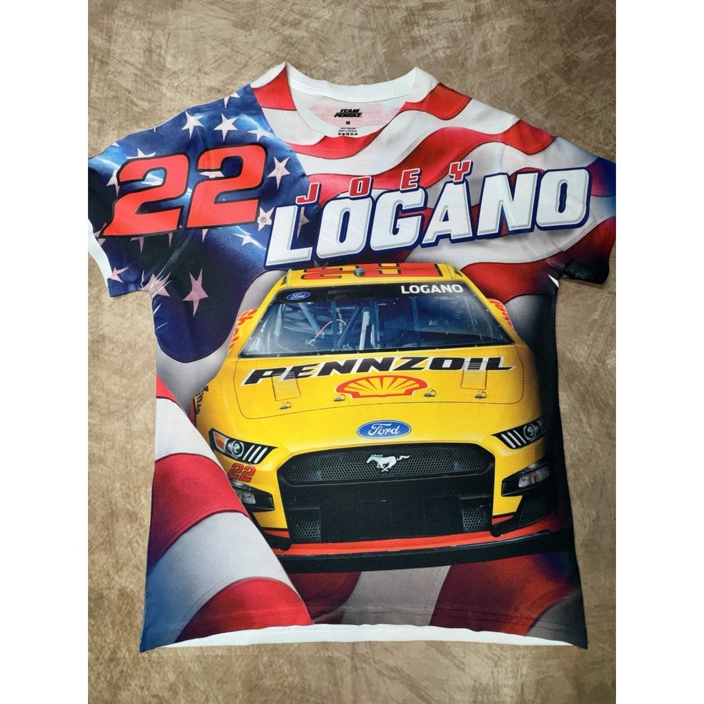Nascar Team Penske Joey Logano #22 Racing T-Shirt Men's Medium American Flag